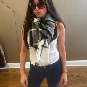 Black and White frayed edge Shawl/ Scarf